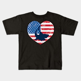 American Flag Heart Love Shark Usa Patriotic 4Th Of July Kids T-Shirt